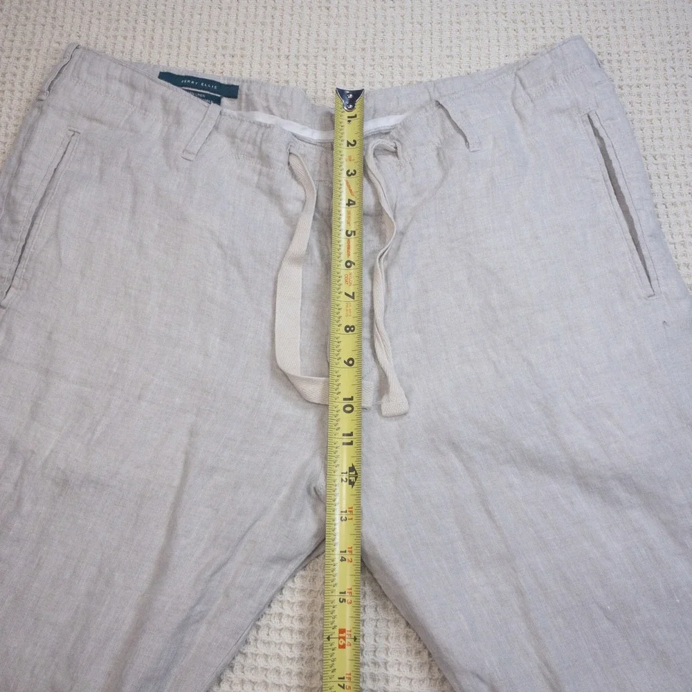 Perry Ellis Mens 100% Linen Drawstring Pants Beige Oatmeal Casual Beach Trousers